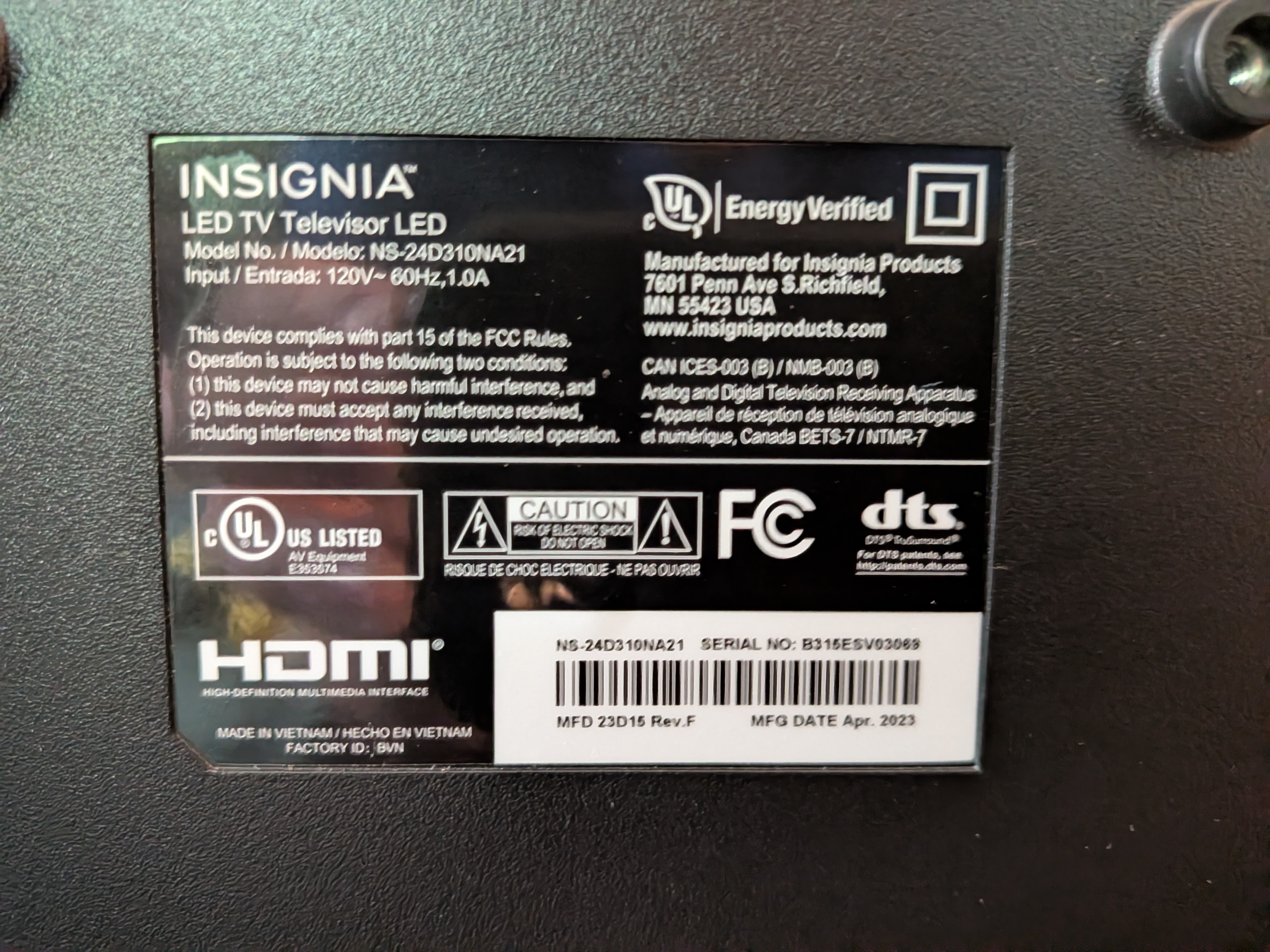 Insignia 24" 720p LED TV