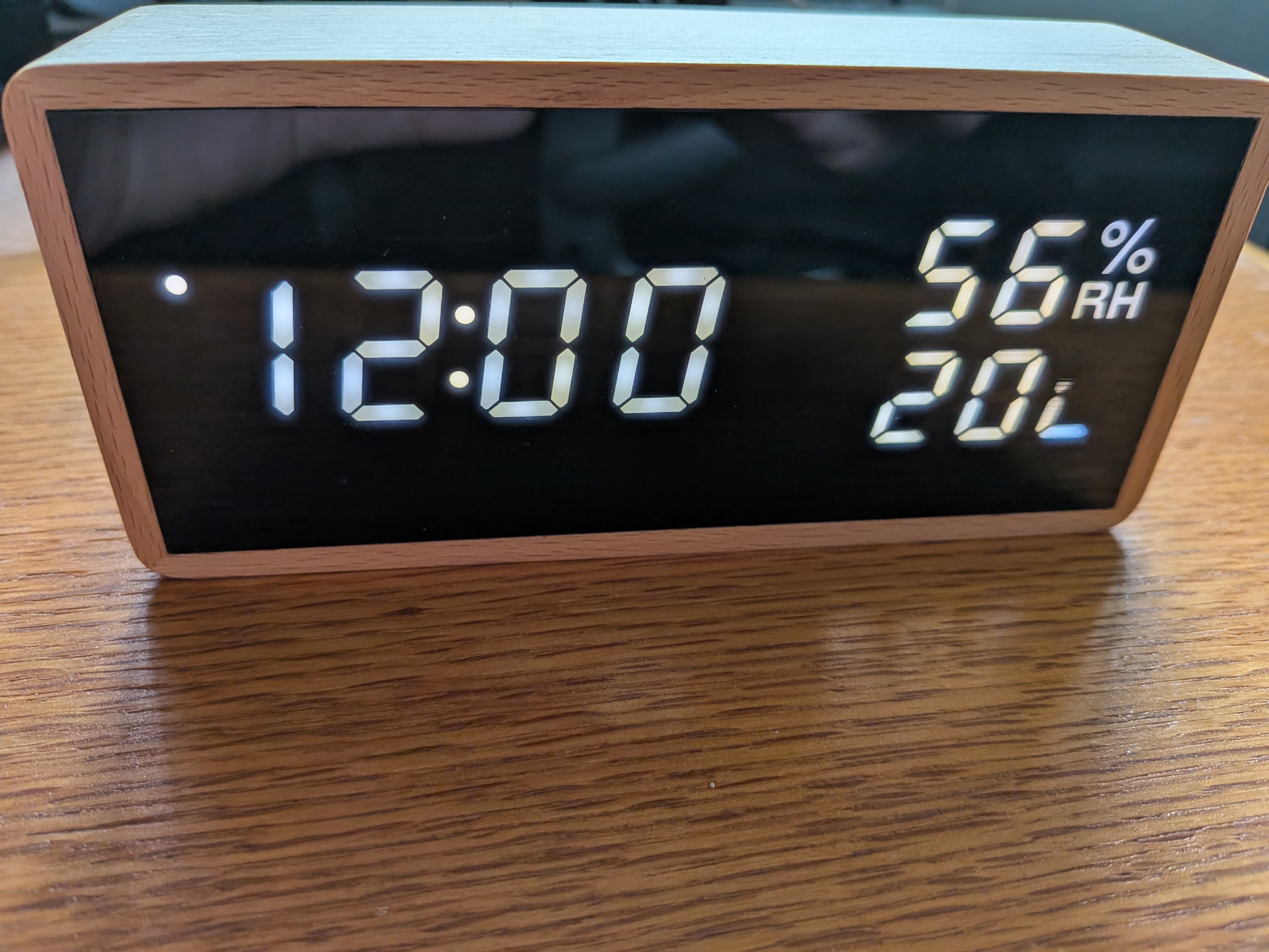 Wood-Look LED Desk Clock with Temperature and Humidity Display