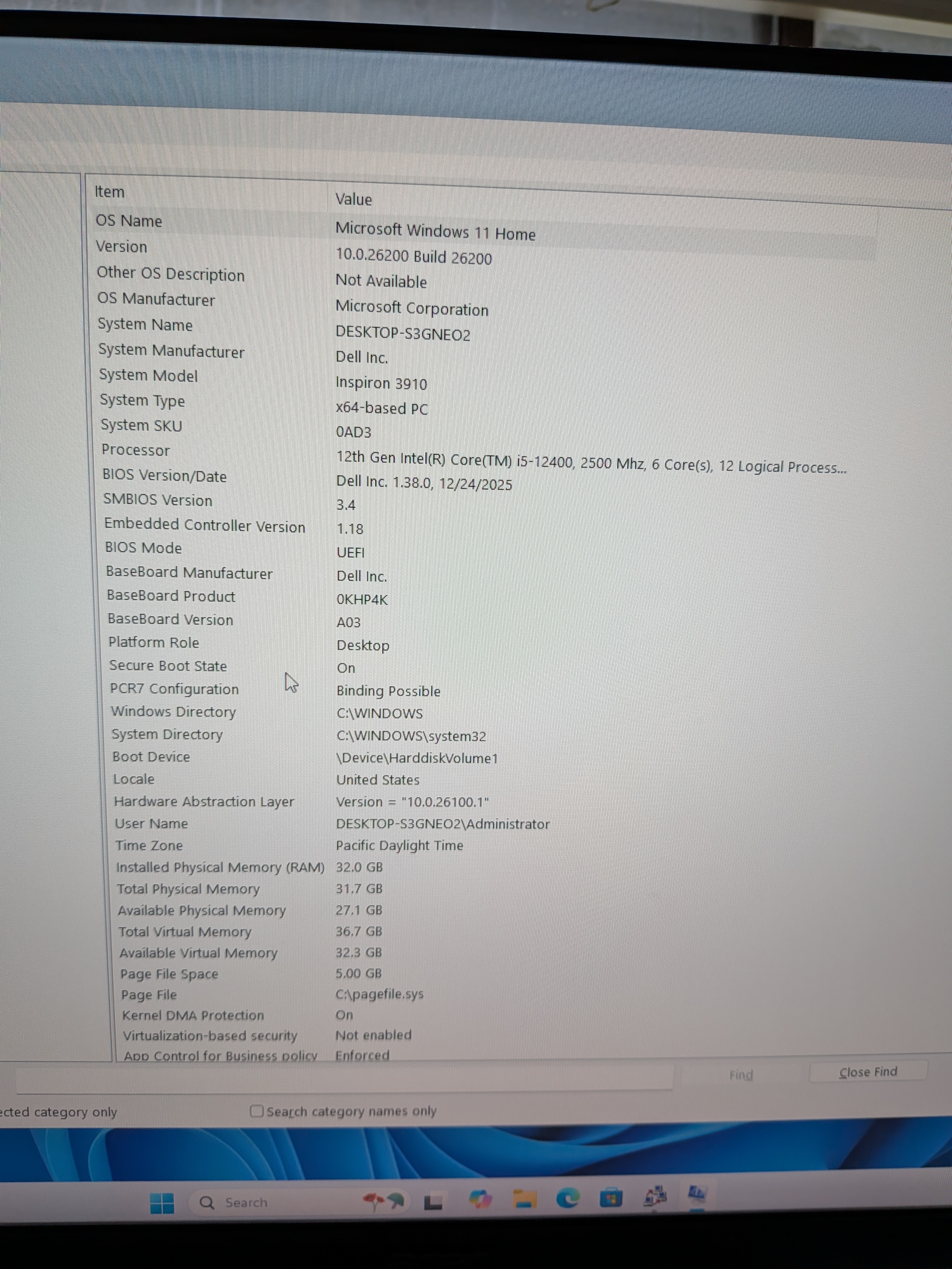 Dell Inspiron 3910 Desktop, i5-12400, 32GB RAM, 1TB NVMe + 1TB HDD, Windows 11