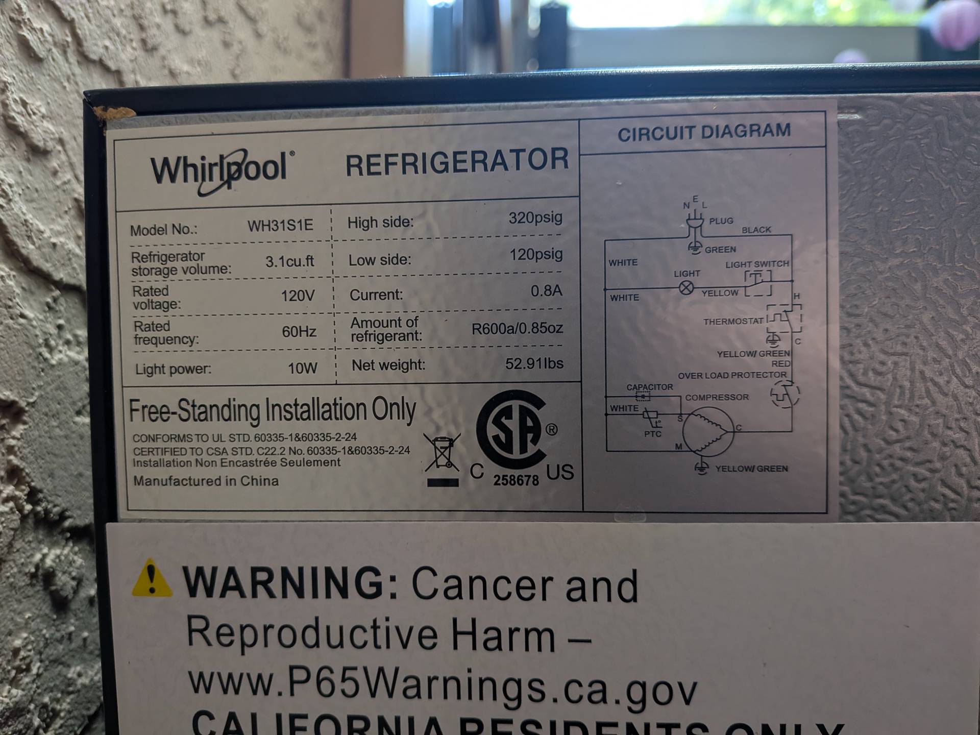 Whirlpool 3.1 Cu. Ft. Mini Fridge with Freezer, Stainless Look (Model WH31S1E)