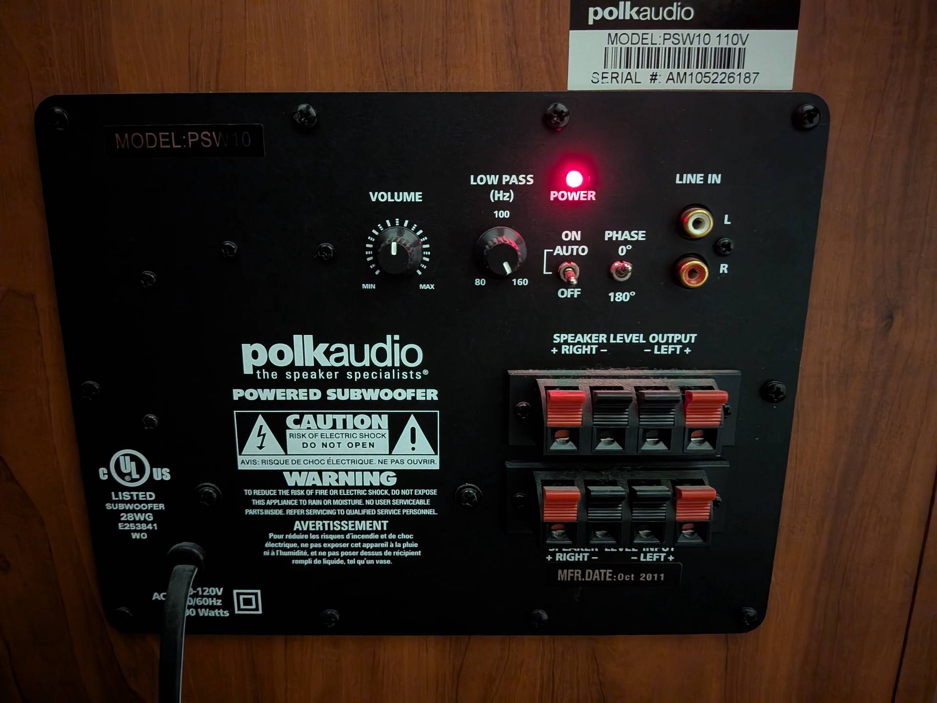 Polk Audio PSW10 10" Powered Subwoofer, Cherry